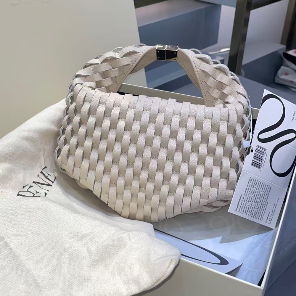 Polene Woven Shoulder Bag in Light Cream with Gold Hardware
